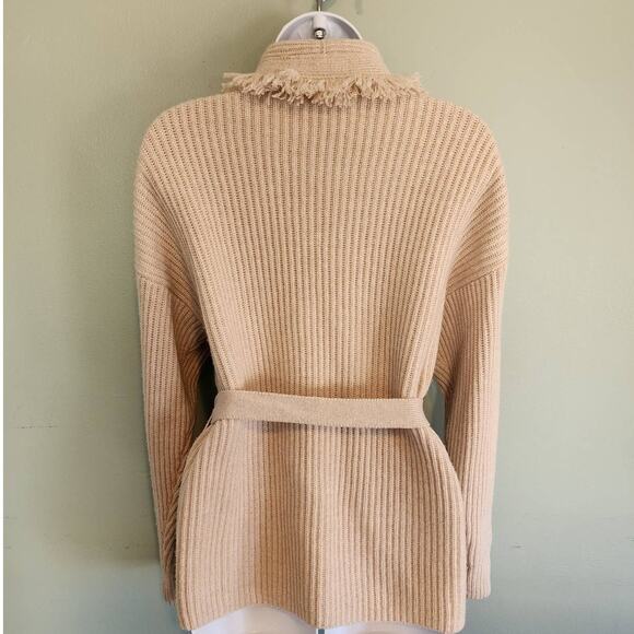 Intermix Charlie Cream Wool Cashmere Blend Fringed Ribbed Cardigan size Small - Picture 3 of 8